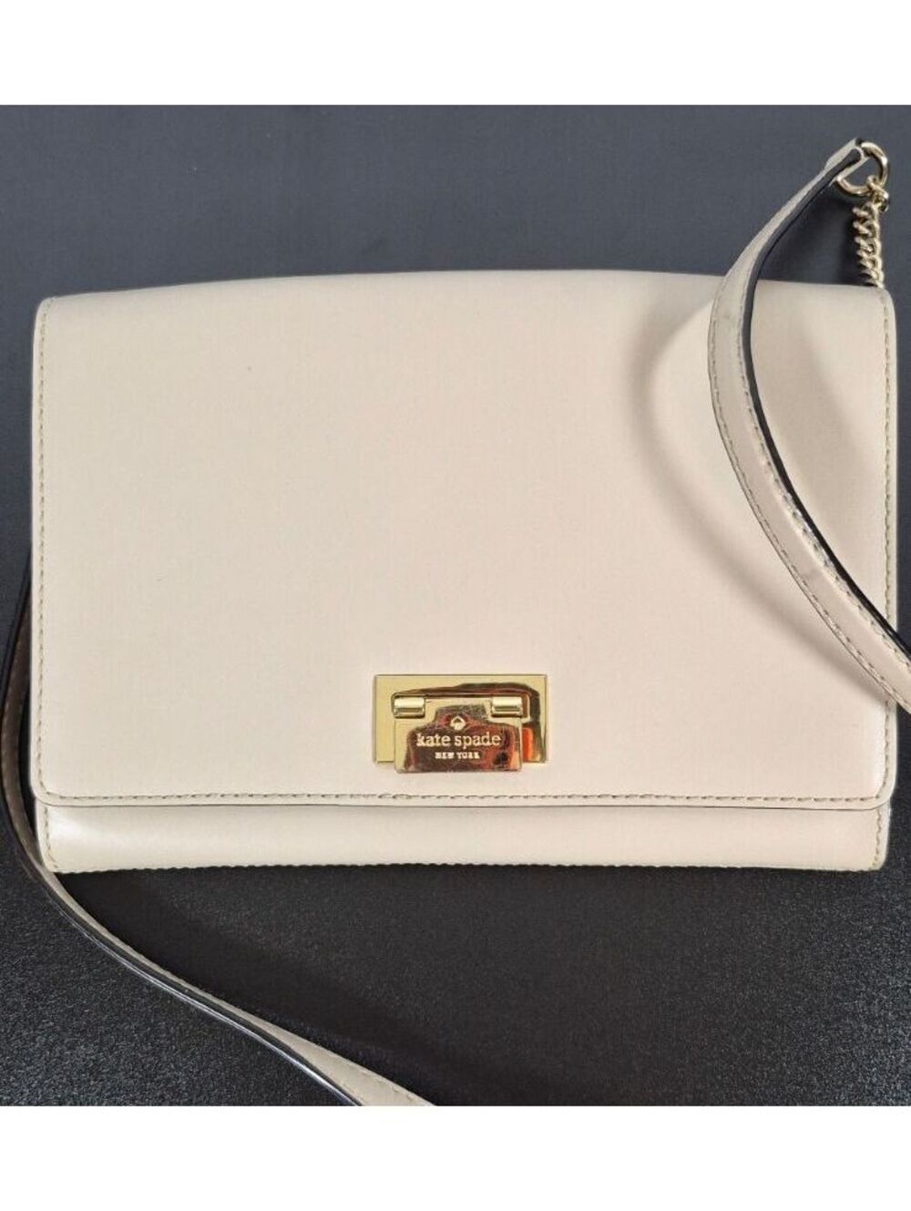 Kate Spade Cream Crossbody Bag Gold Chain Flap Purse